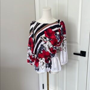 White House Black market Floral Striped Women's Top